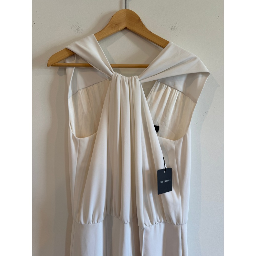 St. John Bianco White Twisted Halter Jumpsuit Size 12 NWT Engagement Bridal - Picture 2 of 14